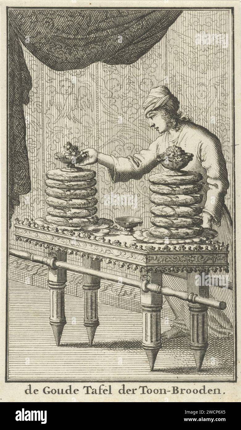 Table of the Show Panies, Jan Luyken, 1683 stampa Amsterdam carta incisa tavola dello showbread nel Tabernacolo  religione ebraica Foto Stock