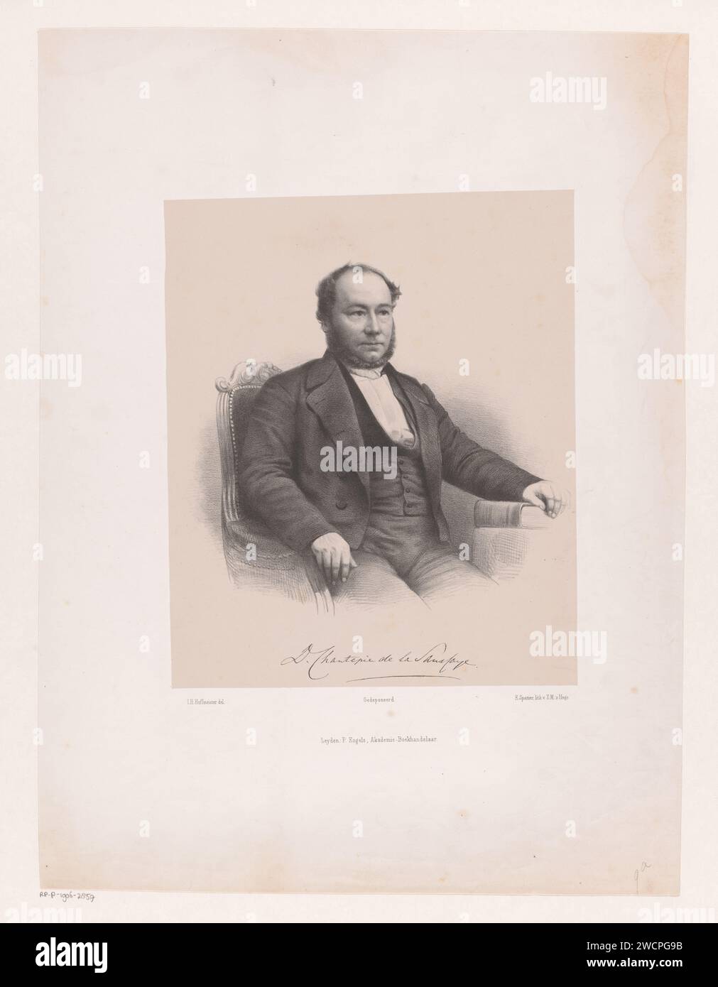 Portret van Daniel Chantepie de la Saussaye, Johan Hendrik Hoffmeister, c. 1851 - 1874 stampa sotto il ritratto la firma della persona ritratta. Tipografia: Netherlandsprinter: The Haguepublisher: Leiden paper. persone storiche (+ ritratto a mezza lunghezza) Foto Stock