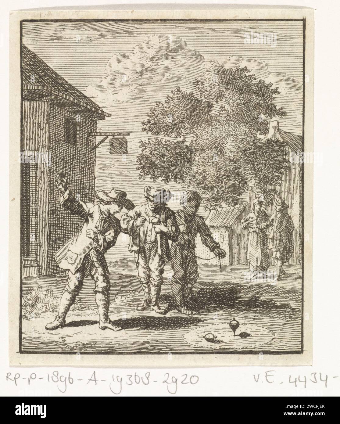 Bambini che giocano con la filatura, Zacharias Chatelain (II), dopo Jan Luyken, 1712 stampa Amsterdam carta incisione / stampa letterpress (giocando con) top Foto Stock