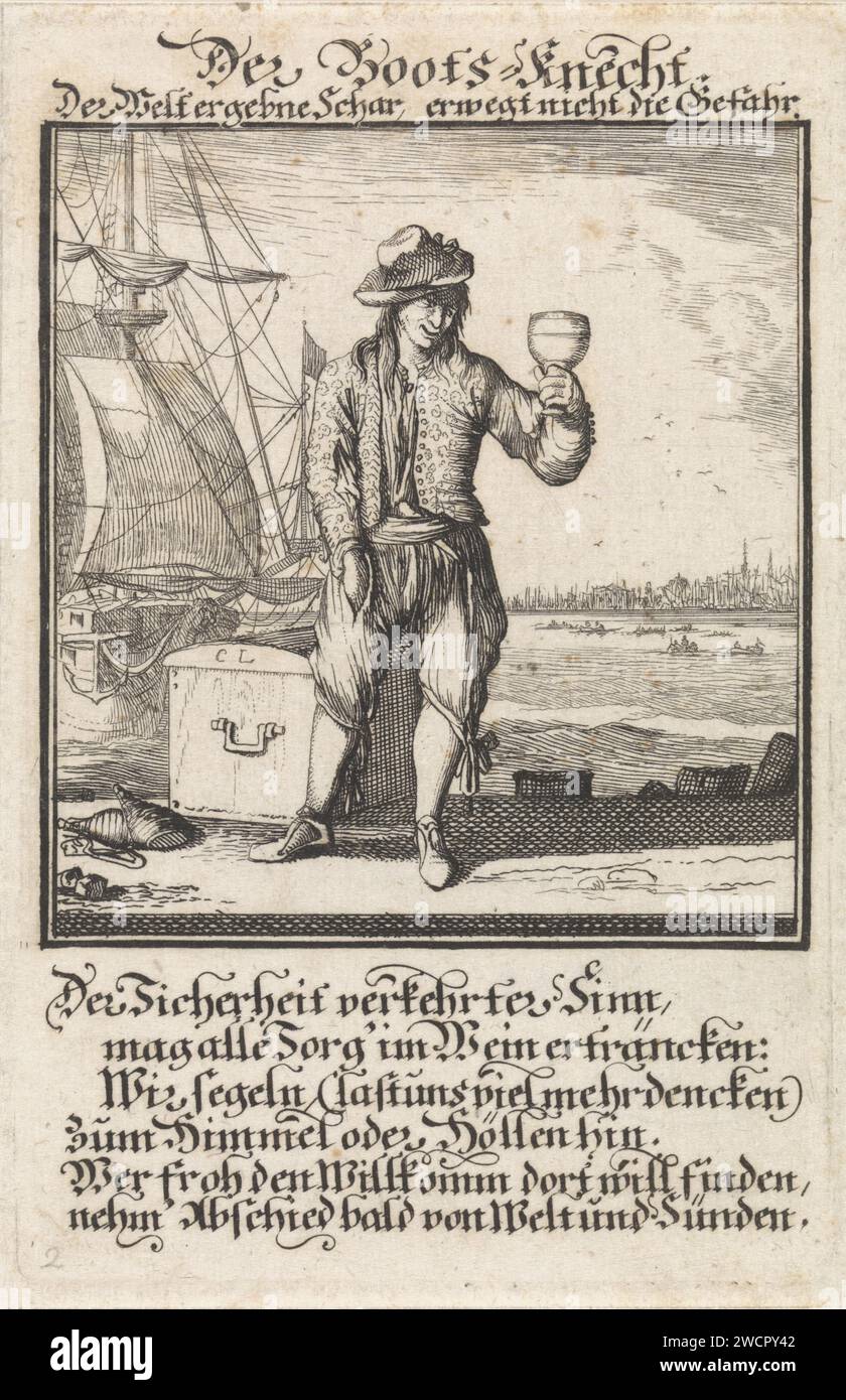 Sailor, Caspar Luyken, 1698 stampa Amsterdam paper etching marinaio Foto Stock