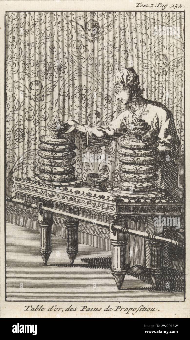 Table of the Show Panies, Jan Luyken, 1705 stampa Amsterdam carta incisa tavola dello showbread nel Tabernacolo  religione ebraica Foto Stock