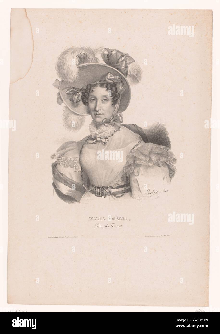 Portret van Marie Amélie Van Bourbon-Sicilië, Auguste Toussaint Lecler, 1830 stampa Paris paper Historical Persons Foto Stock