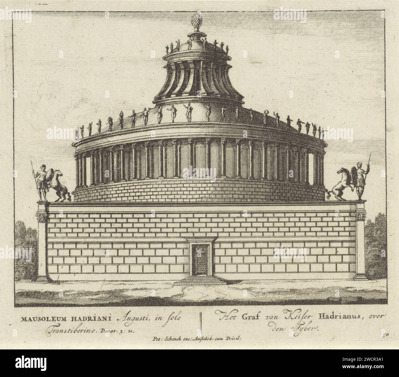 Mausoleo dell'imperatore Adriano, Pieter Schenk (i), 1675 - 1711 carta stampata incisione mausoleo EngelenBlt Foto Stock