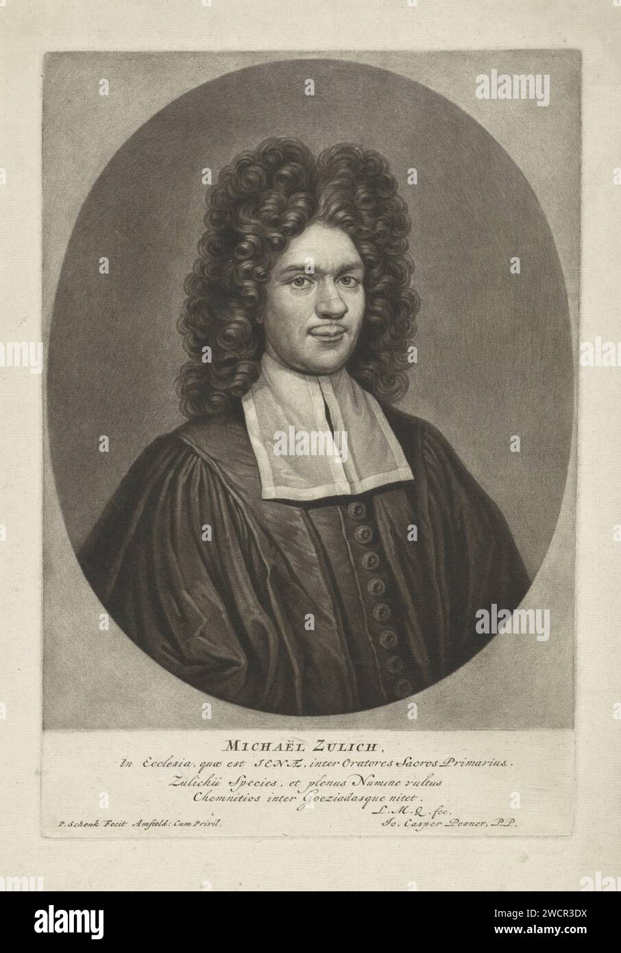 PortraT van de Predicant Michael Zulich, Pieter Schenk (i), 1670 - 1713 stampa Amsterdam paper Engraving Foto Stock