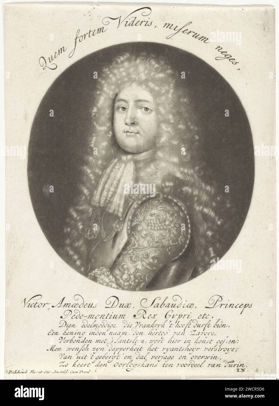 Ritratto di Vittorio Amedeo II, duca di Savoia, Pieter Schenk (i), 1680 - 1713 stampa Amsterdam carta incisione parrucca. armatura Foto Stock