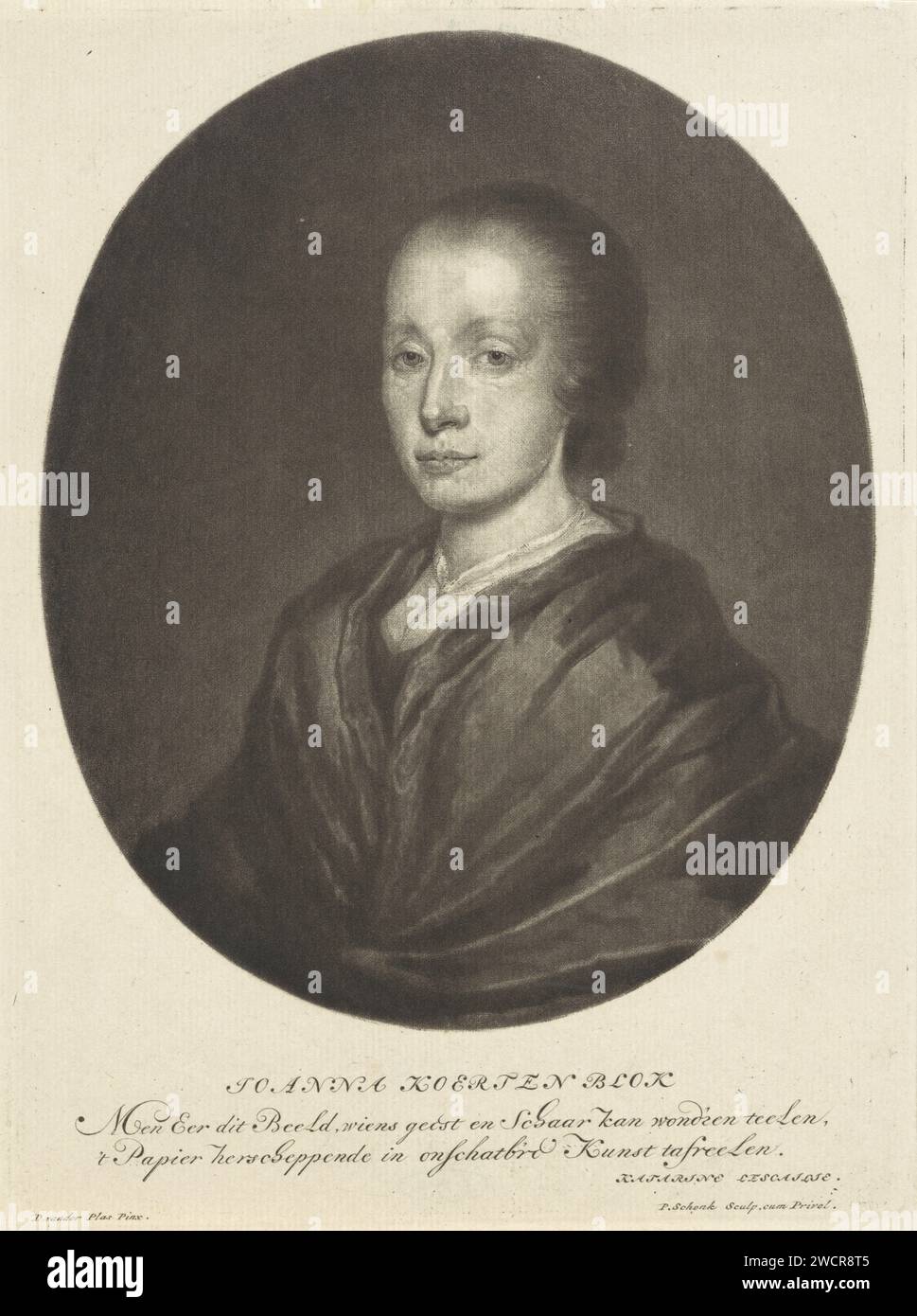 Ritratto dell'artista tagliata Johanna Kertten, Pieter Schenk (i), dopo David van der Plas, 1701 stampa Amsterdam carta incisione ritratto, autoritratto dell'artista Foto Stock