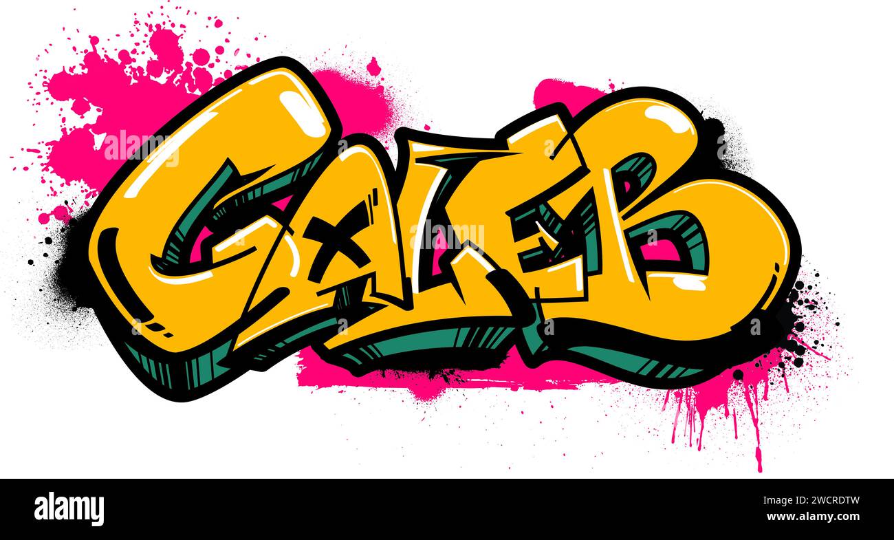 CALEB NAME, Graffiti name, drawing, Street art, urban, stile hip-hop, lettere, grafica, calligrafia, adesivo, stampa Foto Stock