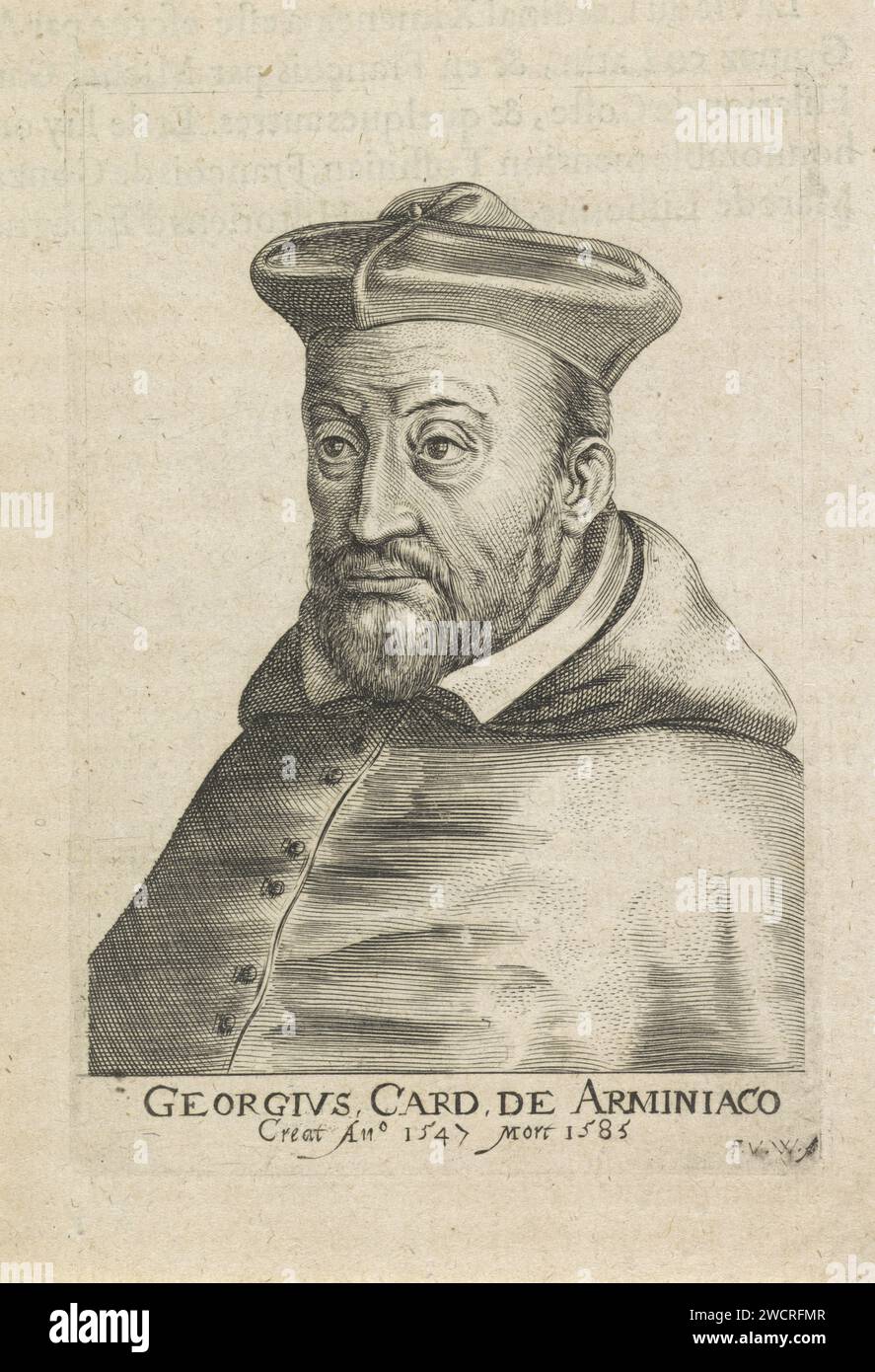 Ritratto del cardinale francese Georges d'Armagnac, Frans van den Wijngaerde, stampa del 1644 carta di Anversa incisione/stampa cardinale Foto Stock