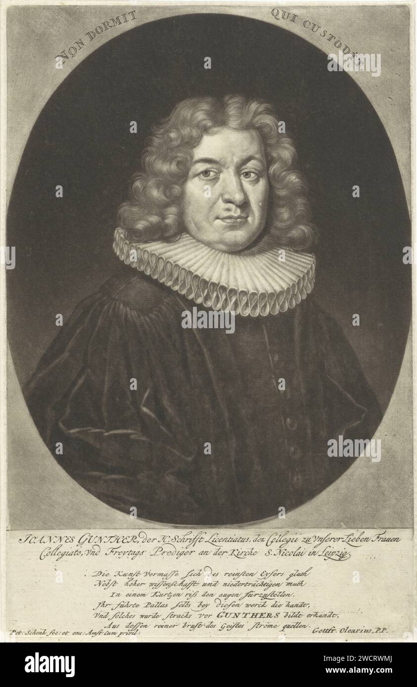 Ritratto del teologo Johann Gunther, Pieter Schenk (i), 1670 - 1713 stampa Amsterdam paper Engraving Theologian Foto Stock