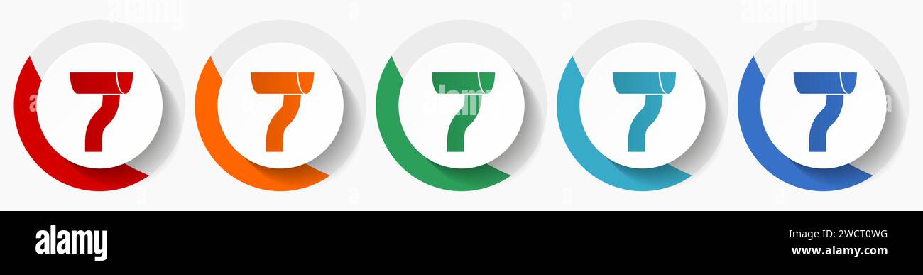 Set di icone vettoriali di rilegatura, icone piatte per la progettazione di logo, Web design e applicazioni mobili, pulsanti rotondi colorati Illustrazione Vettoriale