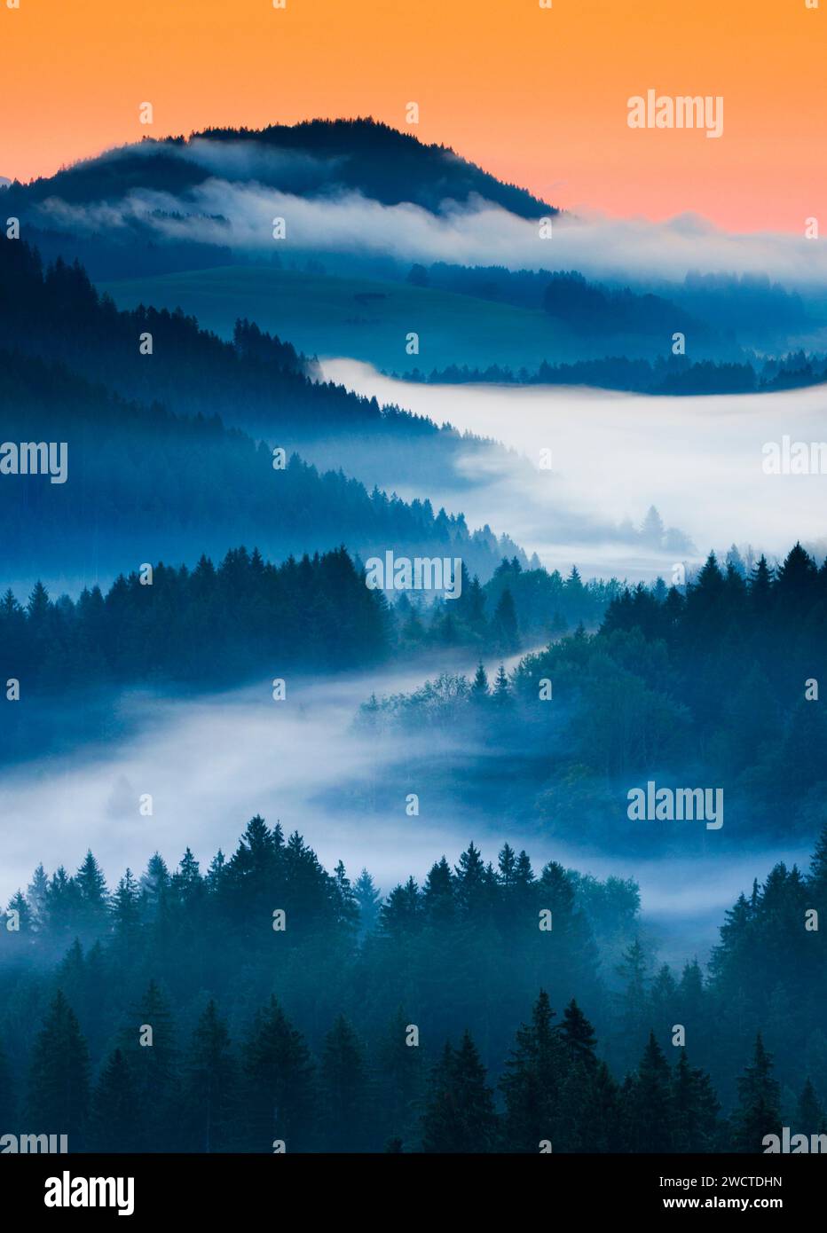 Aussicht vom Ratenpass über Hügellandschaft im Kanton Schwyz, Schweiz Foto Stock