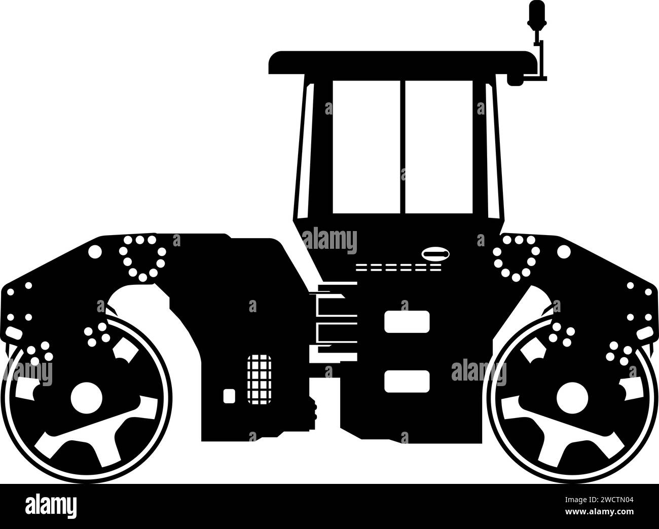Icona silhouette del compattatore a rulli in stile piatto. Illustrazione Vettoriale