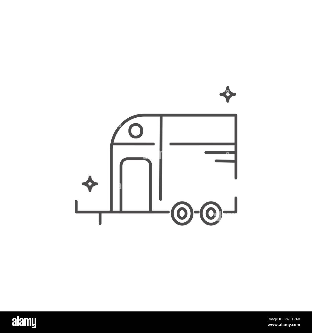 Icona del rimorchio per cavalli in stile piatto. Disegno illustrativo di icone vettoriali. Simbolo di contorno. Caravan per la competizione viaggia doodle. Illustrazione Vettoriale