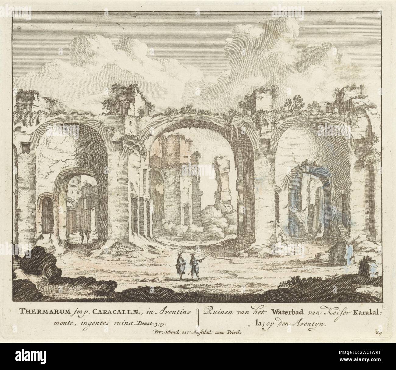 Thermen van Caracalla, Pieter Schenk (i), 1675 - 1711 carta stampata incisione rudere di un edificio  architettura Thermen di Caracalla Foto Stock