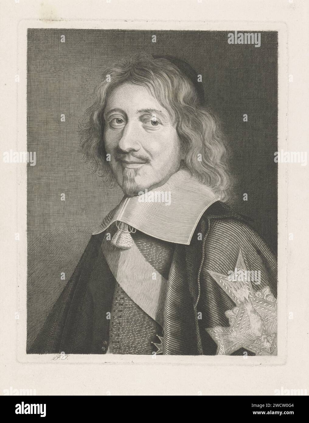 Ritratto del Cancelliere Michel le Tellier, Frits Ohrloff, dopo il 1859 - c. 1862 Stampa Ritratto del Cancelliere francese Michel le Tellier. Sulla manica è ricamata la croce dell'ordine dello Spirito Santo. Incisione/incisione su carta Amsterdam Foto Stock