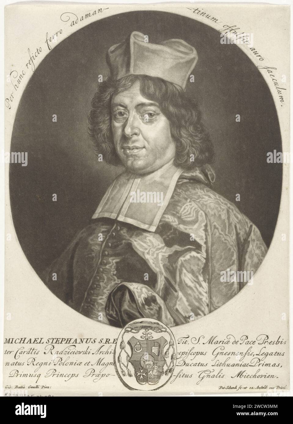 Ritratto di Van Michael Stephan Radziejowski, Primaat Van Polen, Pieter Schenk (i), 1670 - 1713 stampa Amsterdam, incisione su carta, araldica Foto Stock