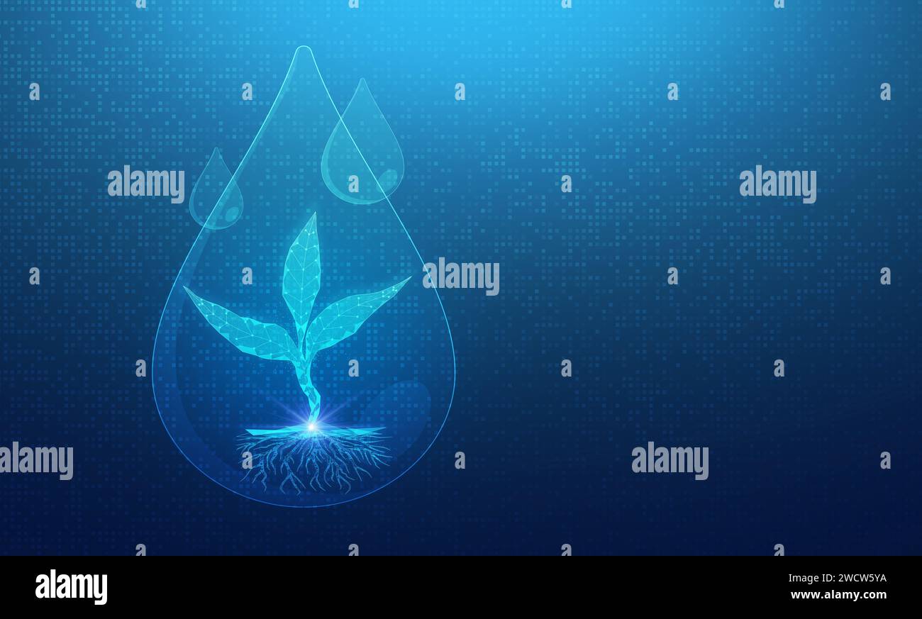 Idroponica e acquaponica - coltivazione di piante senza sodio con acqua ricca di nutrienti - illustrazione concettuale con spazio copia Foto Stock