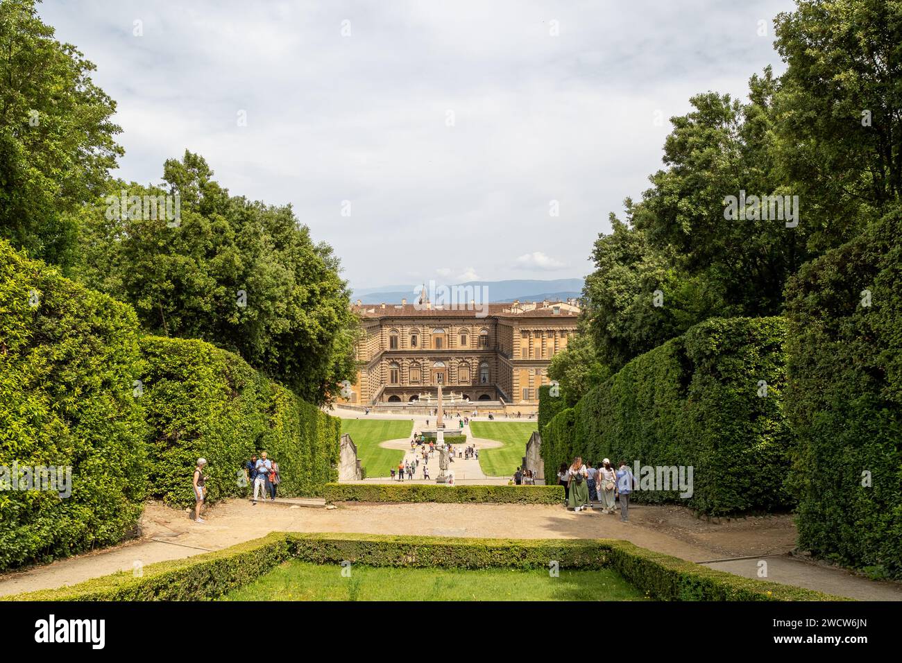 Giardini di Boboli con Palazzo Pitti, Firenze, Italia Foto Stock
