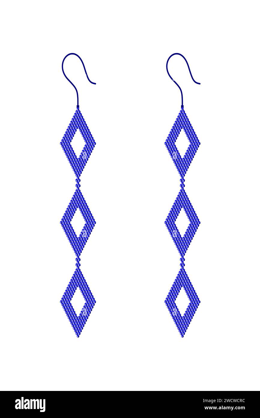 Due orecchini blu realizzati con quadrati 3D a forma di tre rombo con un foro appeso l'uno sotto l'altro Illustrazione Vettoriale