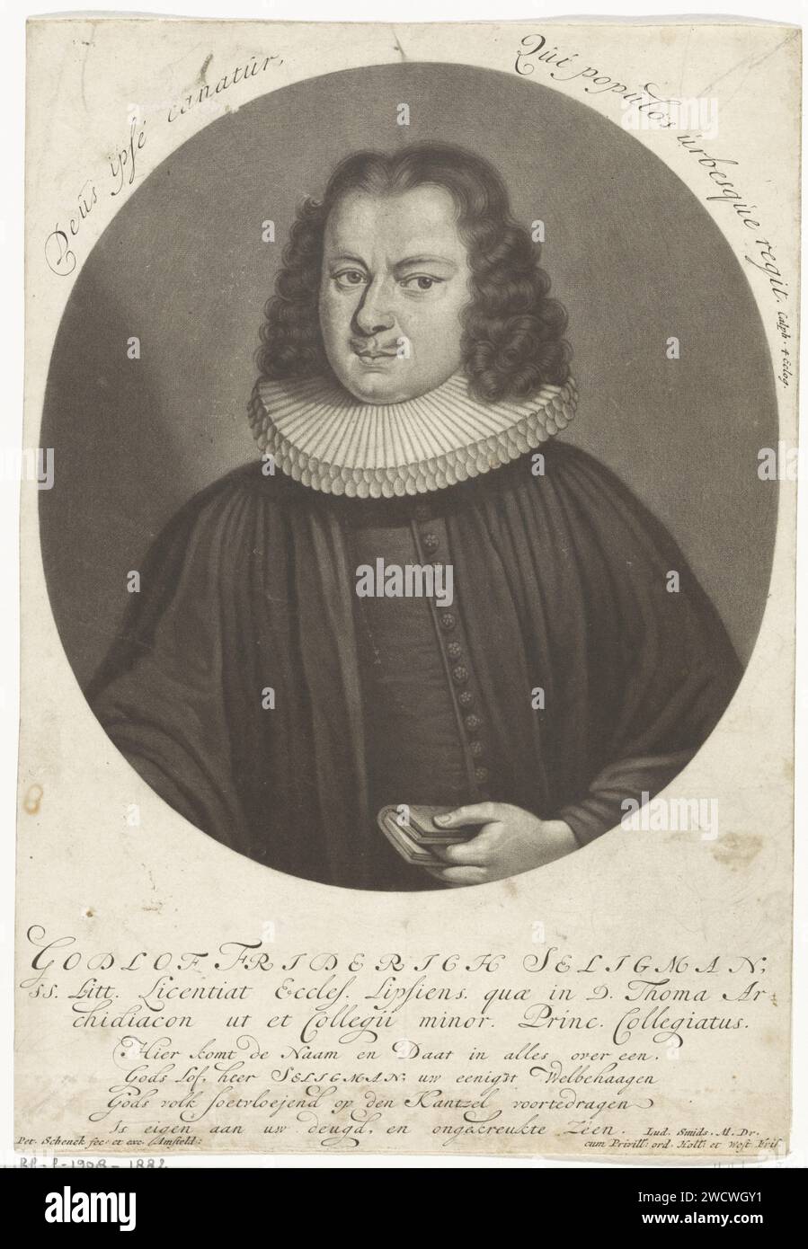 Ritratto del pastore Gottlob Friedrich Seligmann, Pieter Schenk (i), 1670 - 1713 stampa Amsterdam incisione su carta Foto Stock