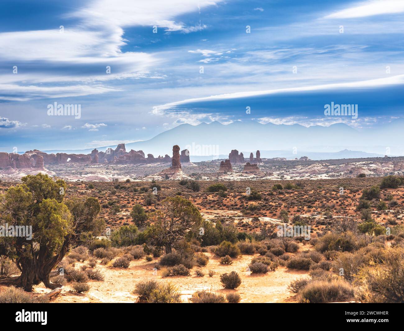 Vista della Grand Capitol Reef su rocce e massi, Utah USA Foto Stock