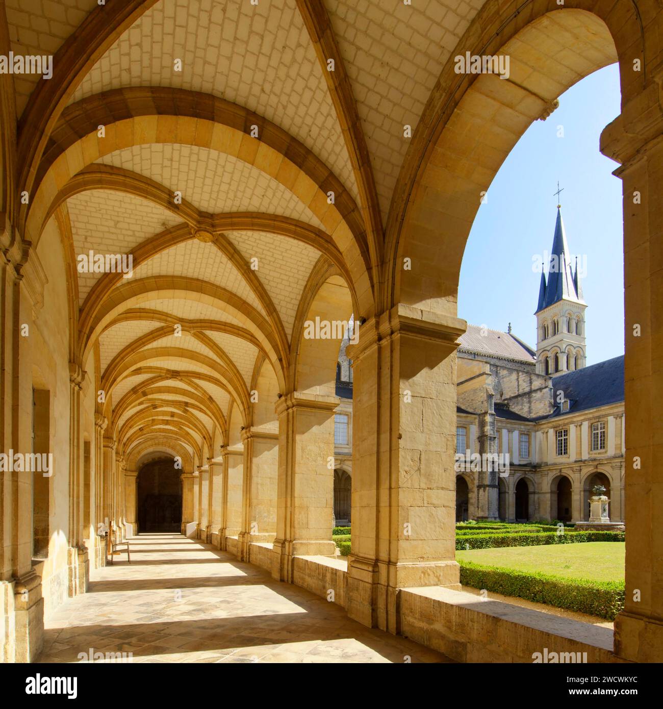 Francia, Marna, Reims, Museo di Saint Remi nell'ex abbazia reale di Saint Remi e Basilica, dichiarata Patrimonio dell'Umanità dall'UNESCO, il chiostro Foto Stock