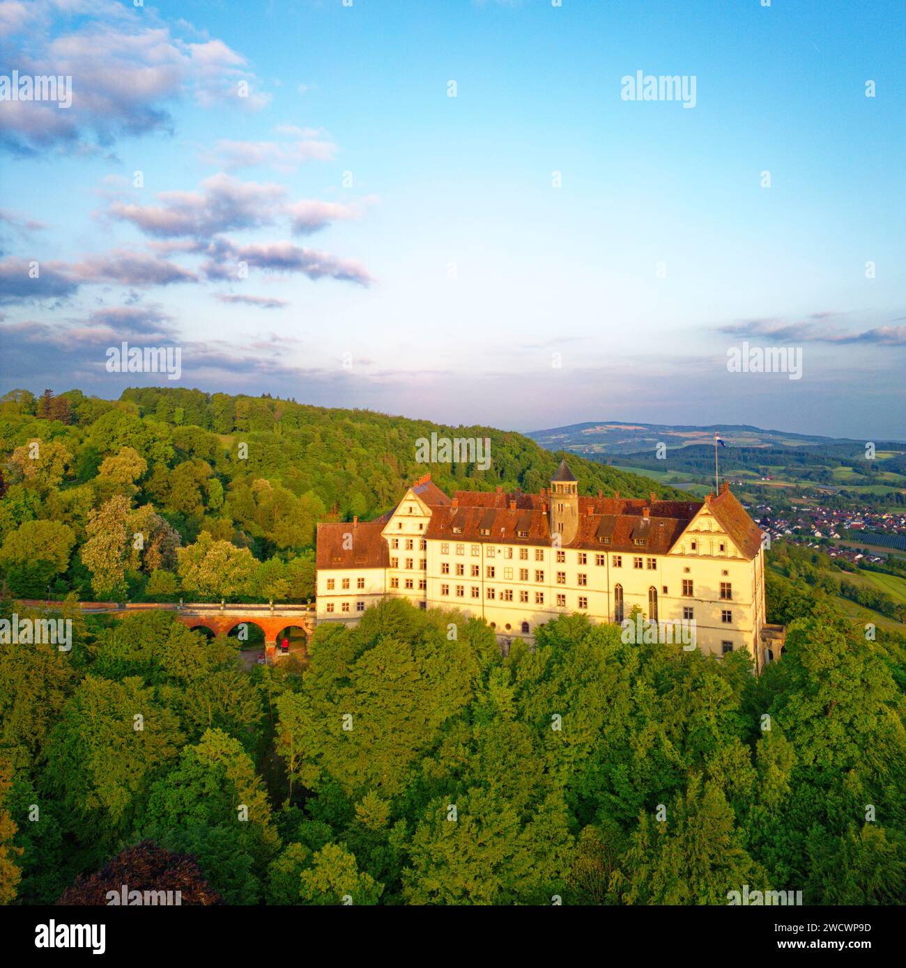 Germania, Baden Wurttemberg, Lago di Costanza (Bodensee), Linzgau, Castel Heiligenberg (vista aerea) Foto Stock