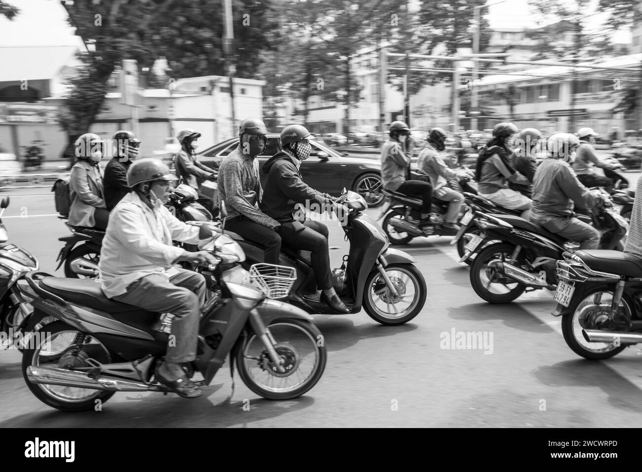 Vietnam, ho chi Minh City, Saigon, traffico motociclistico Foto Stock
