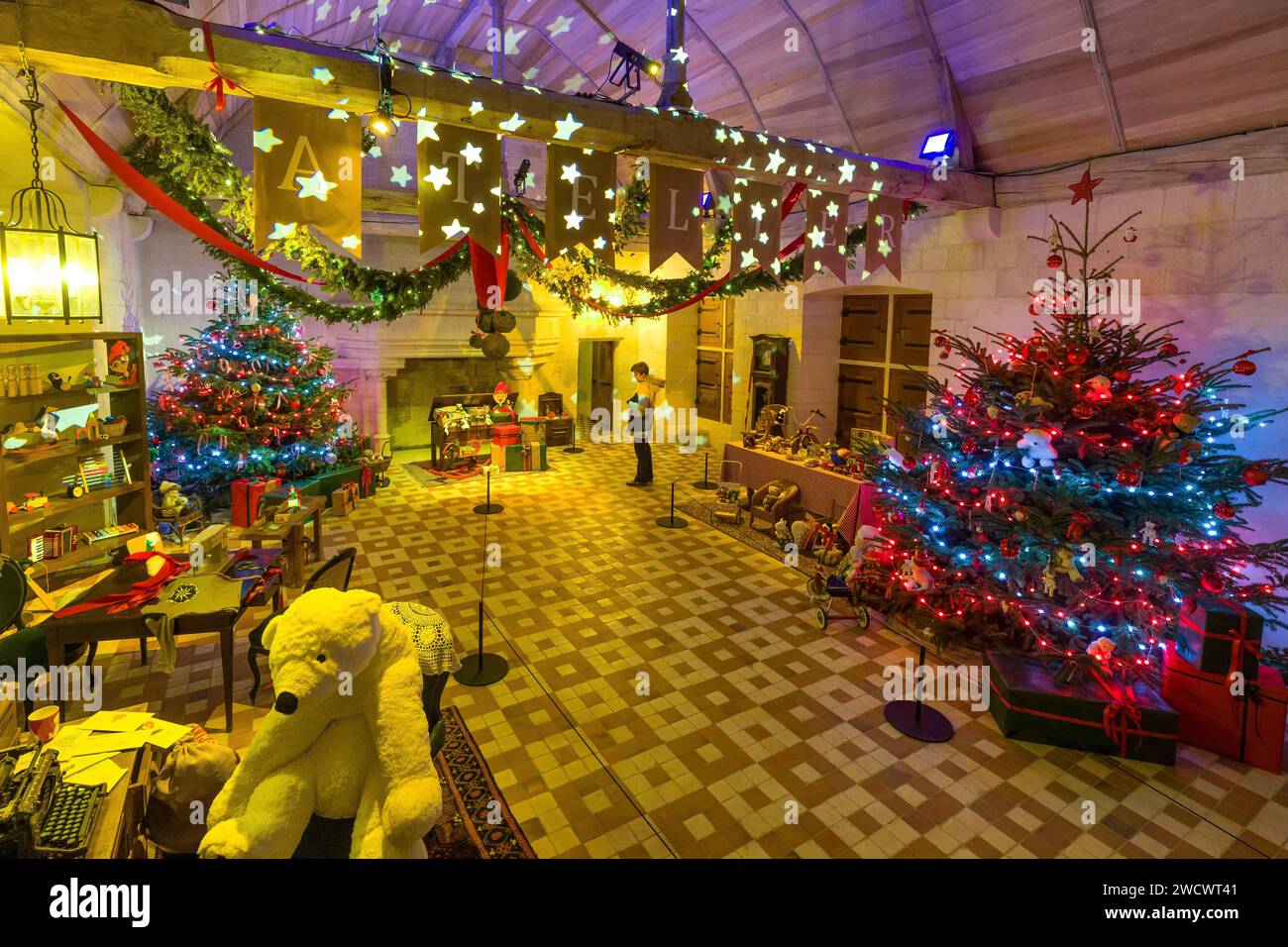 Francia, Indre et Loire, Valle della Loira dichiarata Patrimonio dell'Umanità dall'UNESCO, Chinon, la fortezza, Natale al castello Foto Stock