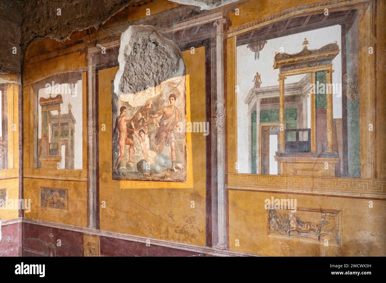 Italia, Campania, Golfo di Napoli, Pompei, affreschi nella casa dei Vettii Foto Stock