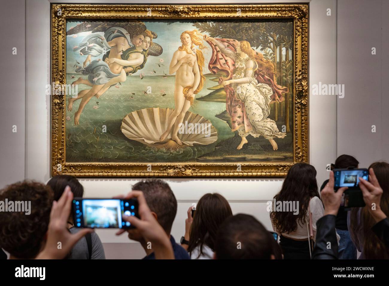 Italia, Toscane, Firenze, Galleria degli Uffizi, "la nascita di Venere" di Sandro Botticelli Foto Stock