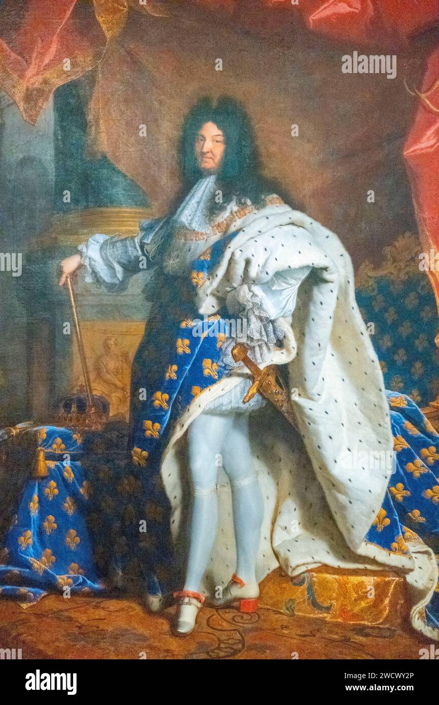 Francia, Parigi, area dichiarata Patrimonio dell'Umanità dall'UNESCO, il Museo del Louvre, l'ala Sully, Luigi XIV di Hyacinthe Rigaud Foto Stock