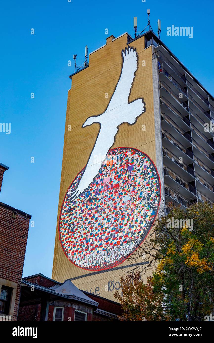 Canada, provincia di Quebec, Montreal, centro, distretto di Milton Park, murale dell'artista Marc Séguin in omaggio al famoso pittore Jean Paul Riopelle Foto Stock