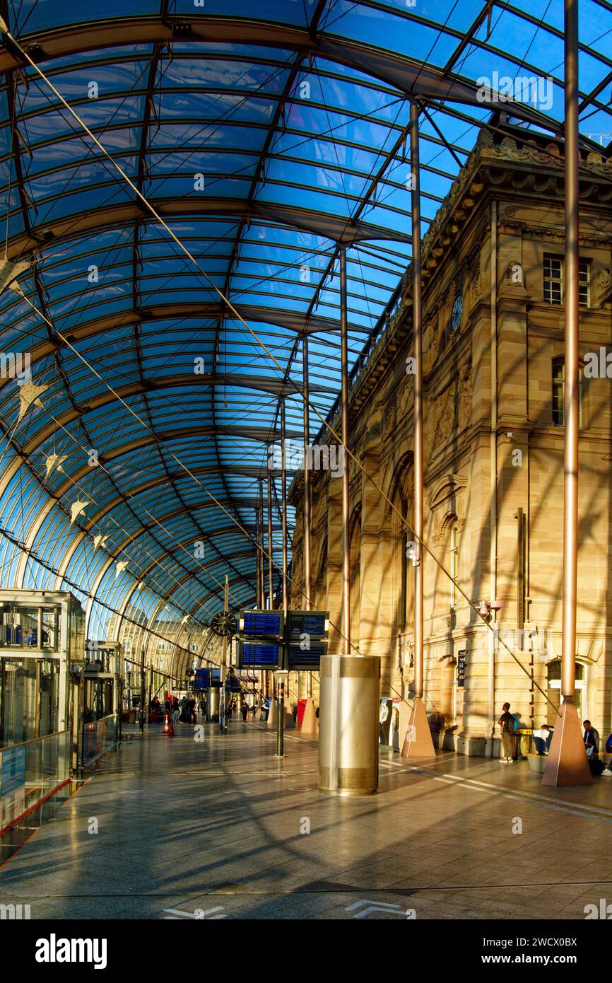 Francia, Bas Rhin, Strasburgo, la stazione ferroviaria principale e il suo tetto in vetro dall'architetto Jean-Marie Duthilleul dell'AREP architetto Foto Stock
