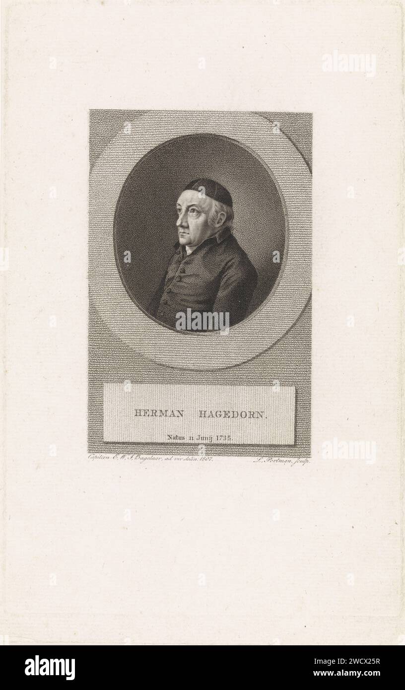 Ritratto di Hermann Hagedorn, mercante di Brema, Ludwig Gottlieb Portman, in onore di Ernst Willem Jan Bagelaar, 1807 stampa carta sconosciuta Foto Stock