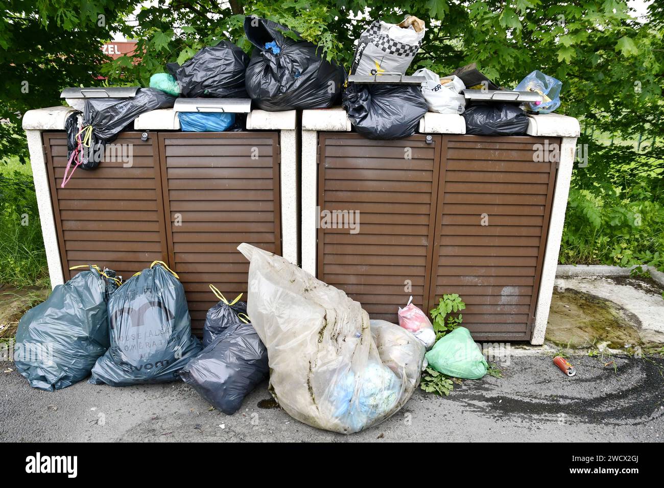 Francia, Doubs, Etupes, bidoni della spazzatura, dumping illegale, inquinamento Foto Stock