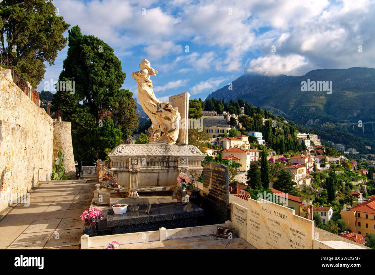 Francia, Alpi marittime, Mentone, città vecchia, cimitero del Castello Vecchio Foto Stock