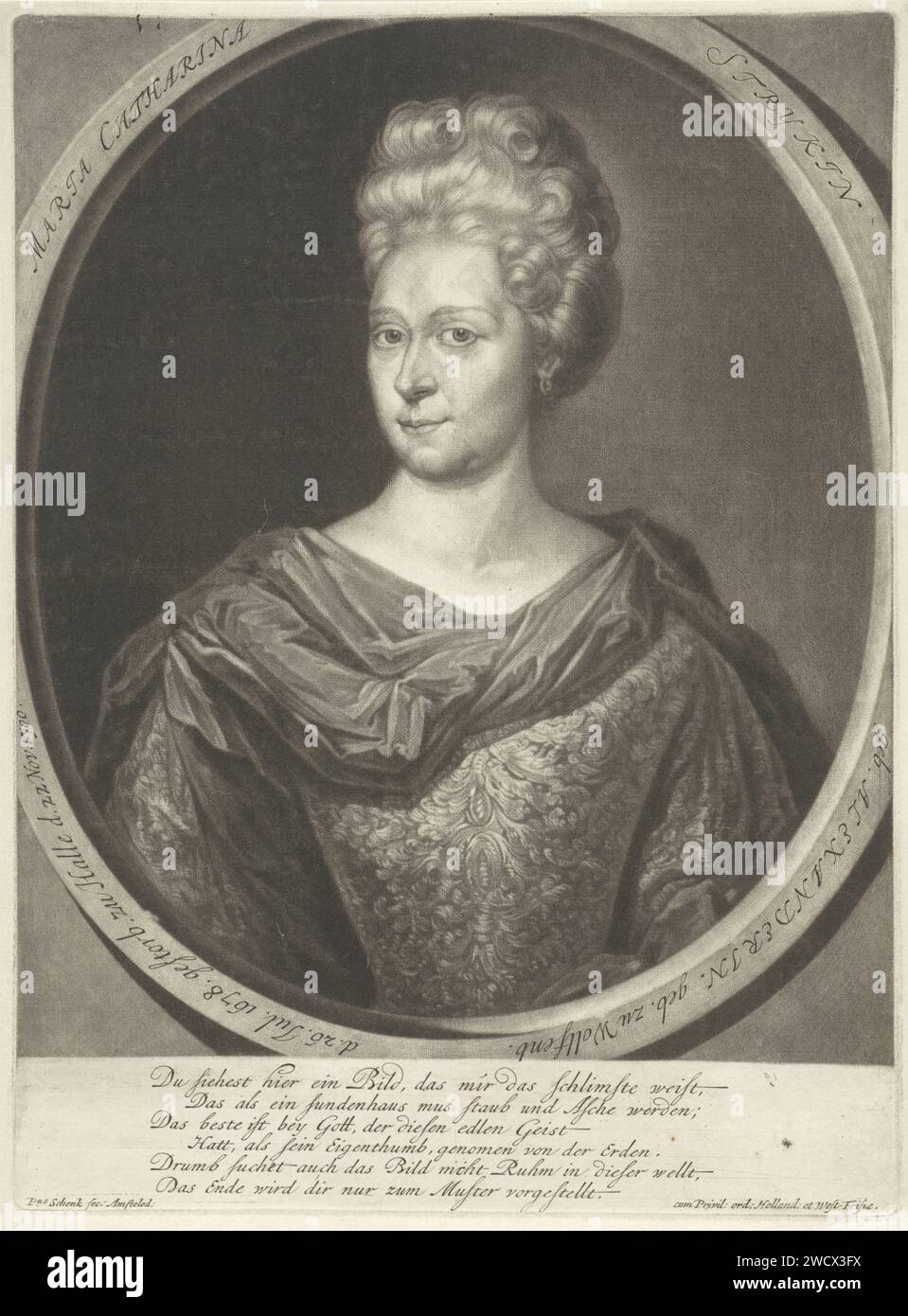 Ritratto di Martha Catharine Strykin, Pieter Schenk (i), 1700 - 1713 stampa Amsterdam paper Engraving Foto Stock