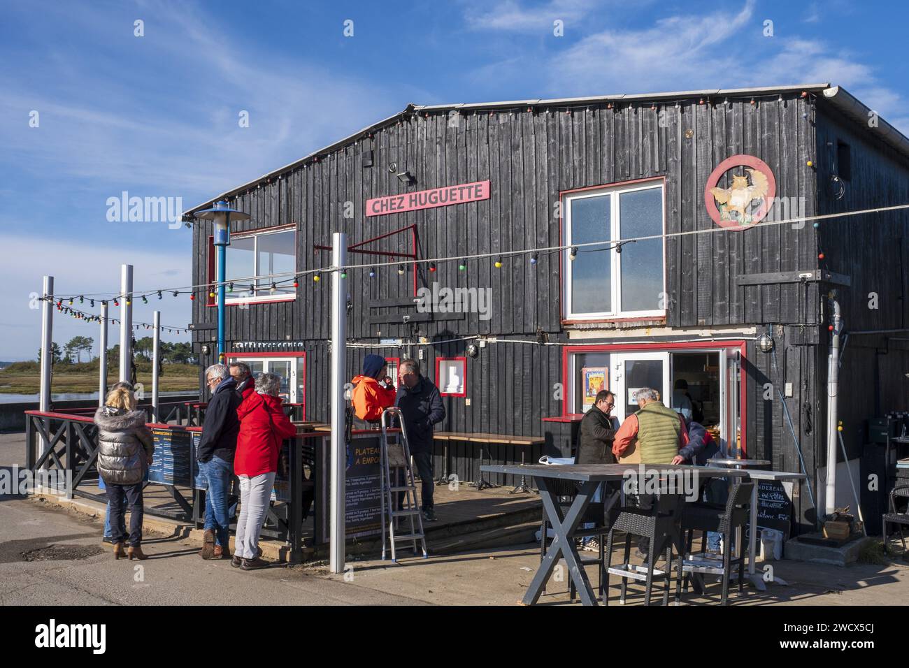 Francia, Gironde, Bassin d'Arcachon, Andernos les Bains, porta oyster, Chez Huguette ristorante Foto Stock