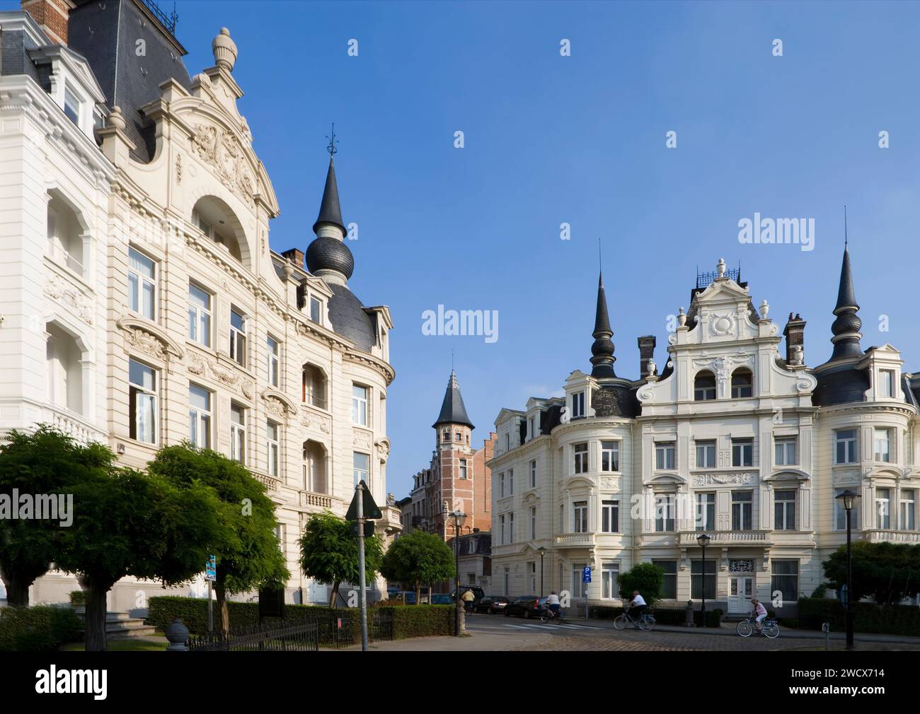 Case a schiera in stile fin-de-siècle, Berchem, zona di Zurenborg, Anversa, Belgio, Europa Foto Stock