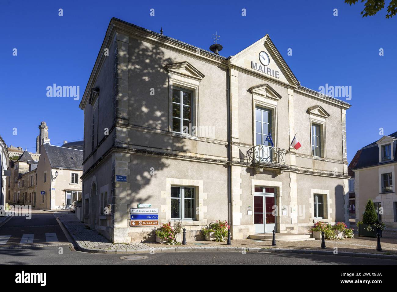 Francia, Indre et Loire, Valle della Loira dichiarata Patrimonio dell'Umanità dall'UNESCO, le Grand-Pressigny, municipio Foto Stock