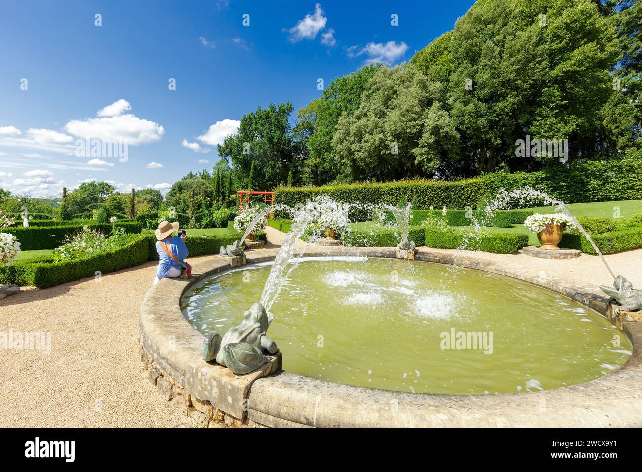 Francia, Dordogna, Perigord Noir, Salignac eyvigues, i giardini del Manoir d'Eyrignac etichettati Jardins Remarquables (giardini notevoli) ricomposti nel XX secolo sulla base di giardini italiani del Rinascimento, giardini A la Francaise del XVIII secolo, giardini medievali con giardini in stile country alla periferia, la pagoda cinese Foto Stock