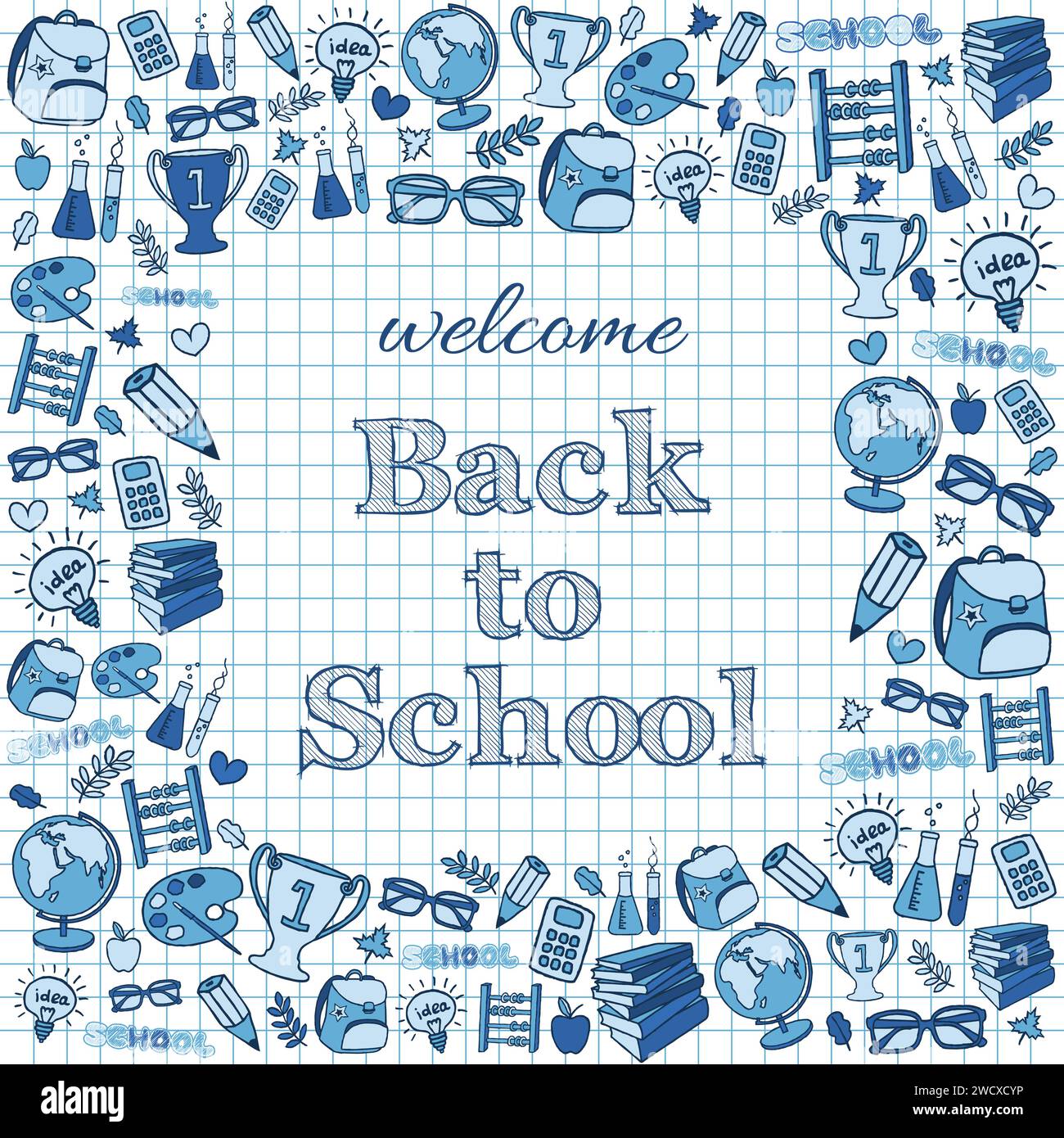 Bentornato alla tessera scolastica. Illustrazione Vettoriale