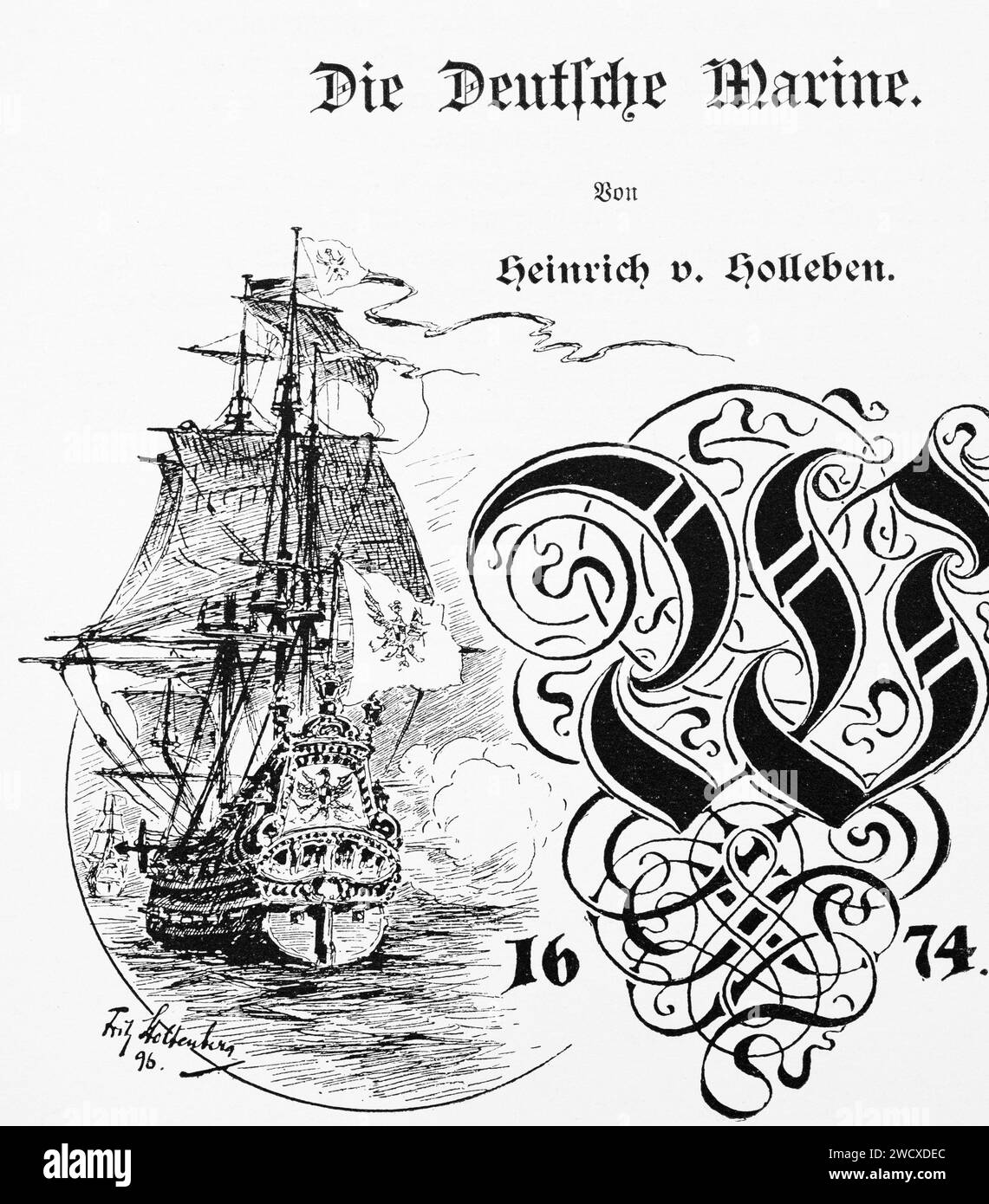 Breve storia della marina tedesca, Schleswig-Holstein, Germania settentrionale, illustrazione storica 1898 Foto Stock