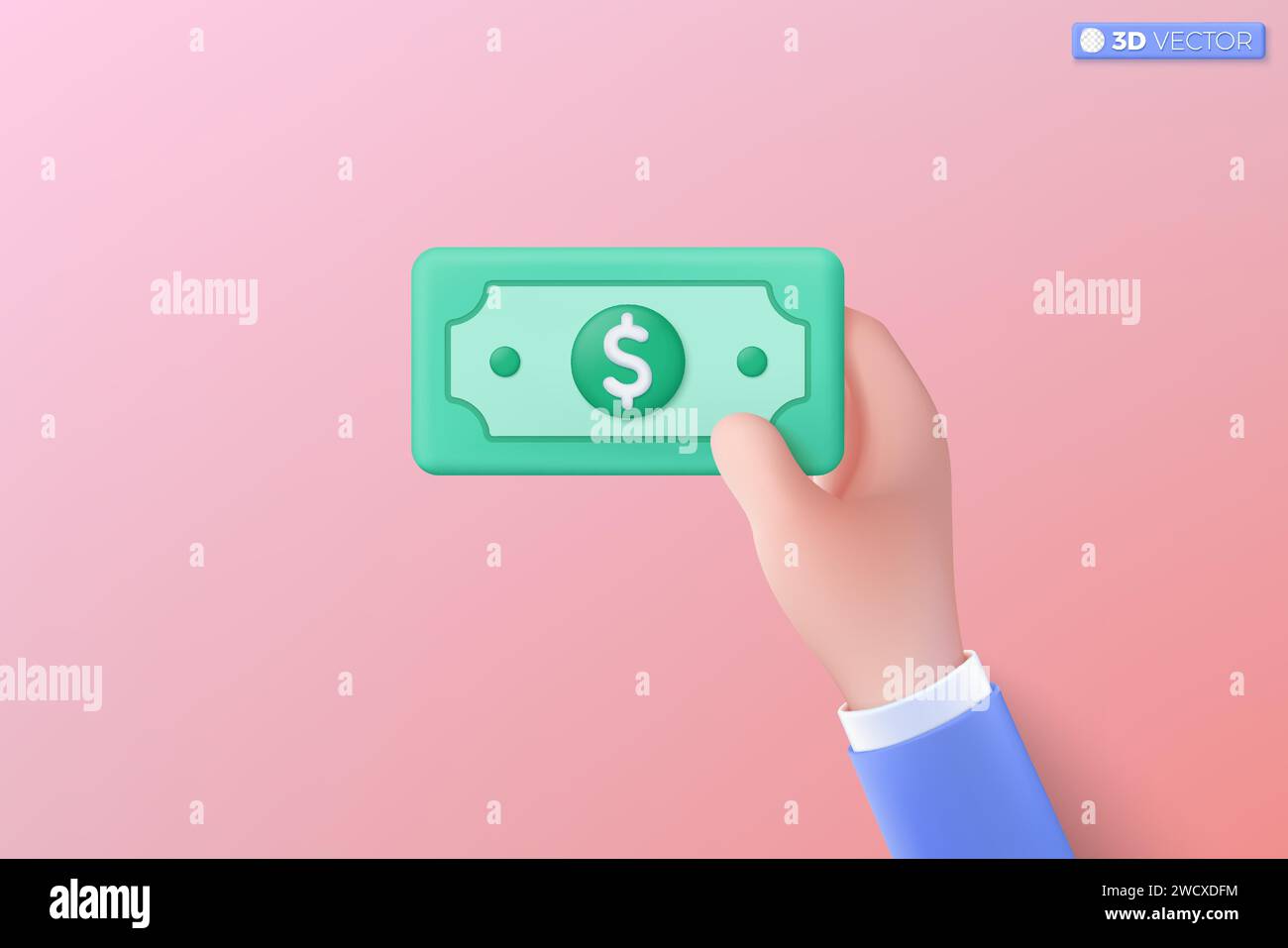 simbolo dell'icona della banconota da un dollaro 3d. Carta verde, contanti, tasso di interesse, affari e finanza, investimenti, finanziario, concetto di pagamento. Il vettore isolato 3D. Illustrazione Vettoriale