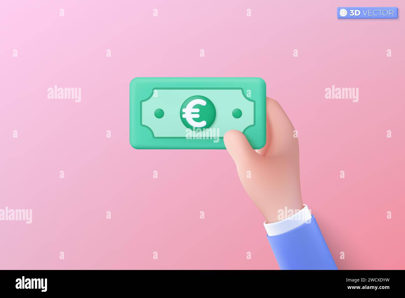 simbolo dell'icona della banconota euro 3d. Carta verde, contanti, tasso di interesse, affari e finanza, investimenti, finanziario, concetto di pagamento. Illu. Isolato vettore 3D Illustrazione Vettoriale