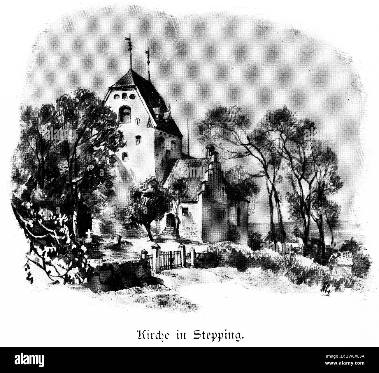 Chiesa in gradino, paesaggio prussiano fine del XIX secolo, oggi danese, Schleswig-Holstein, Germania settentrionale, illustrazione storica 1898 Foto Stock
