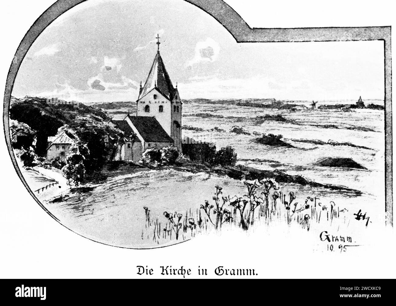 Chiesa del villaggio di campagna di Gramm, Jutland meridionale, ex ducato di Schleswig, Schleswig-Holstein, Germania settentrionale, oggi Danimarca, Europa centrale, Foto Stock