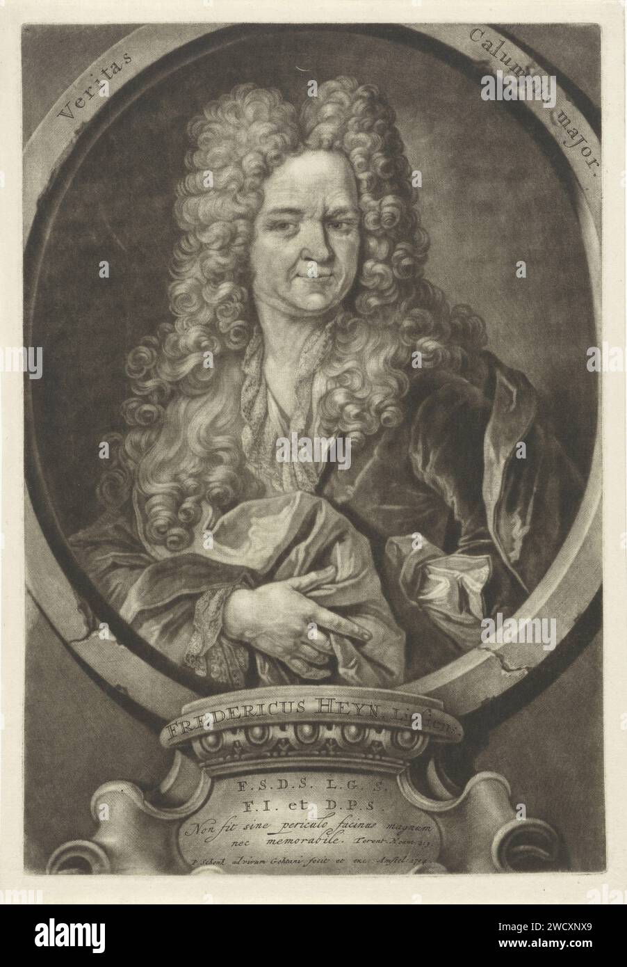 Ritratto di Friedrich Heyn, Pieter Schenk (i), 1704 stampa Amsterdam carta incisione parrucca Foto Stock
