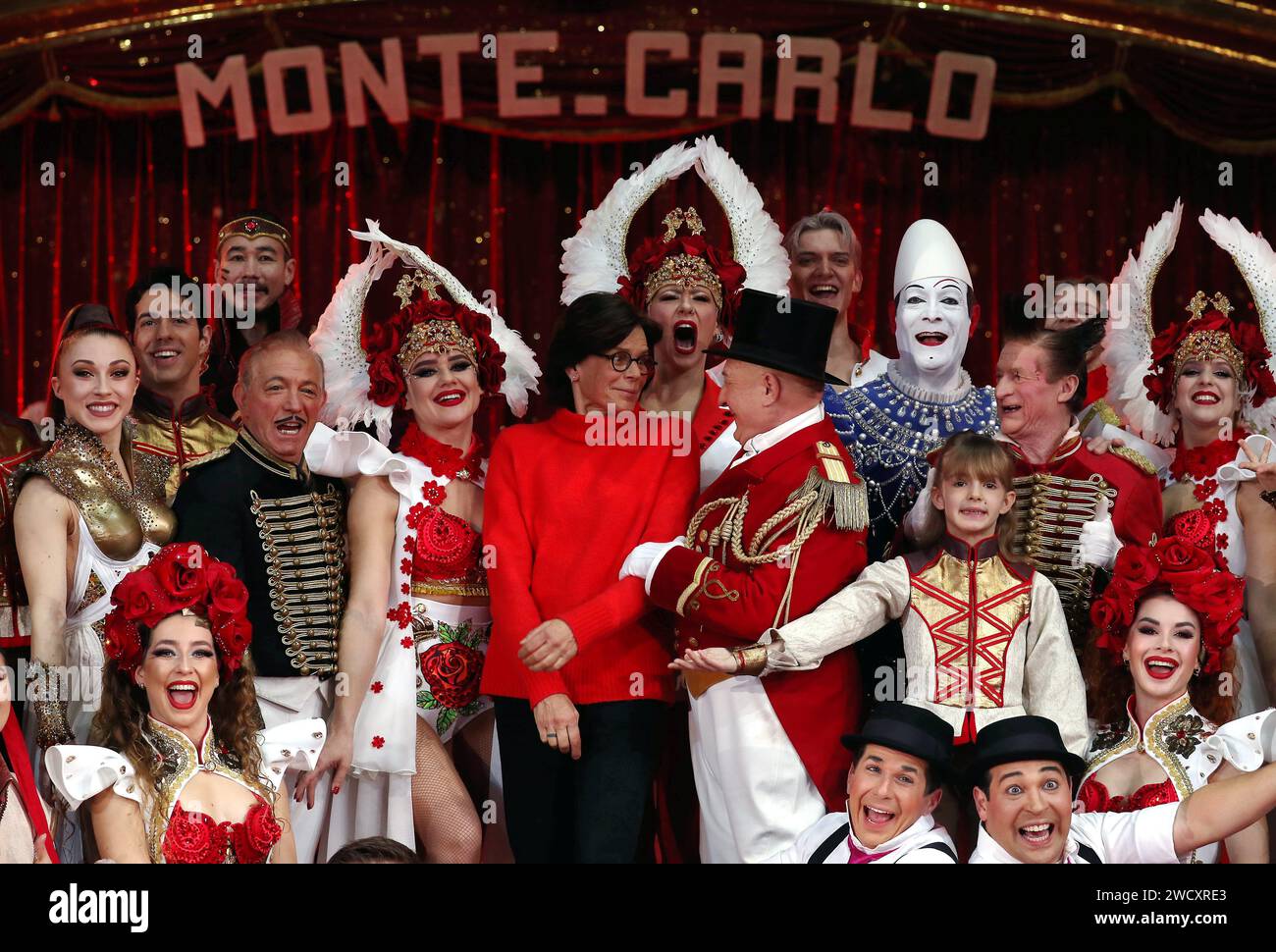 Monaco, Francia. 17 gennaio 2024. © PHOTOPQR/NICE MATIN/Jean Francois Ottonello ; Monaco ; 17/01/2024 ; Photocall du 46e festival du cirque de Monte-Carlo avec la princesse Stephanie. 46° Festival internazionale del circo a Monte Carlo il 17 gennaio 2024. Credito: MAXPPP/Alamy Live News Foto Stock